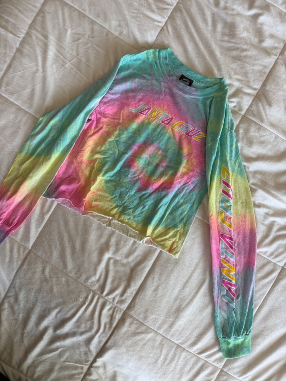 Santa Cruz Tie-Dye Long Sleeve Crop Tee - Pastel Rainbow
